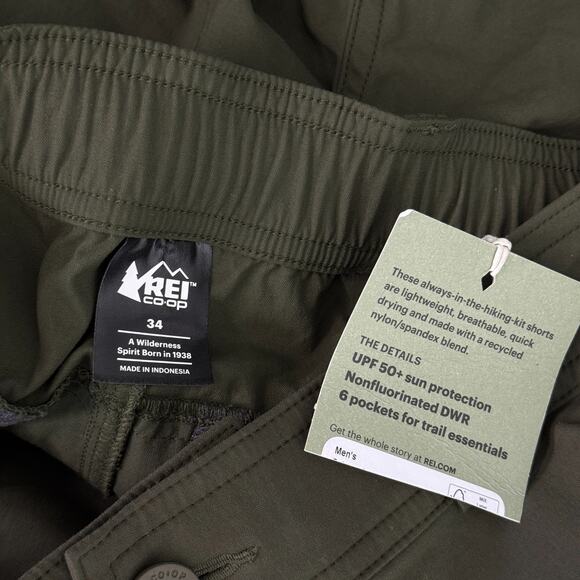 REI Sahara Cargo Shorts Mens 34 Hiking UPF 50 Lightweight Outdoor Green NEW - Picture 3 of 8